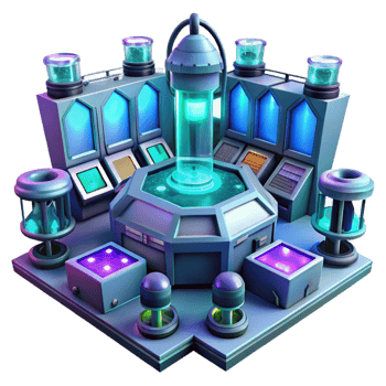 beautiful creative A futuristic laboratory filled with glowing screens and complex equipment. Science fiction style high quality png