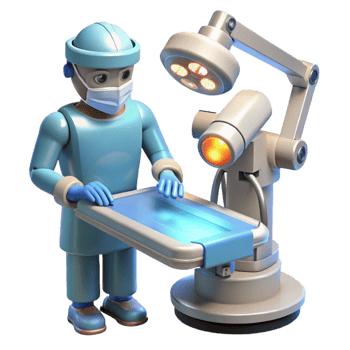 vibrant traditional A robotic surgeon performing a delicate operation, illuminated by bright, surgical lighting. Photorealistic style premium png