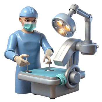elegant rustic A robotic surgeon performing a delicate operation, illuminated by bright, surgical lighting. Photorealistic style genuine png