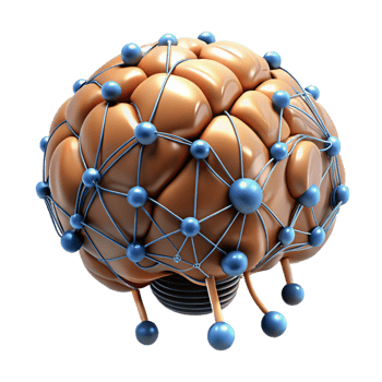 vibrant abstract A human brain connected to a network of glowing wires, representing neural interfaces. Biopunk style detailed png