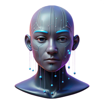 beautiful minimalist A human face partially obscured by digital glitches and data streams. Cyberpunk style authentic png