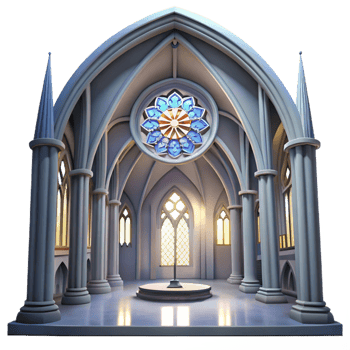 magnificent vintage Gothic cathedral interior, stained glass rose window, shafts of light, ethereal atmosphere, hyperrealistic, Gothic Revival style premium png