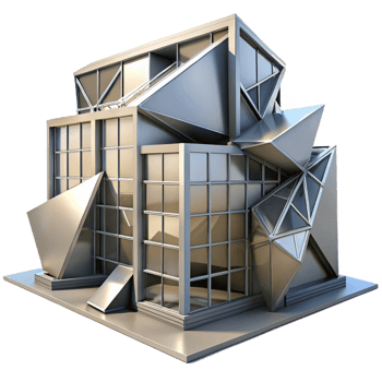 impressive abstract Deconstructivist office building, fragmented forms, sharp angles, dramatic shadows, metallic textures, photorealistic, Deconstructivist style 4K png