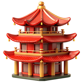 extraordinary artistic Chinese pagoda, multi-tiered structure, red and gold details, ornate roofline, vibrant, Chinese architecture style genuine png