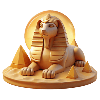 wonderful abstract A wise sphinx posing its riddle, surrounded by desert sands, bathed in the warm glow of the setting sun. Egyptian art style, hieroglyphic details 4K png