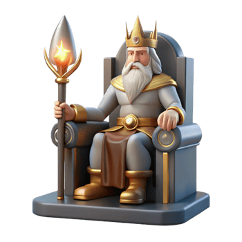 dramatic contemporary A powerful Odin seated on his throne, holding his spear Gungnir, illuminated by the bright light of Asgard. Norse mythology style, detailed depiction of the throne premium png