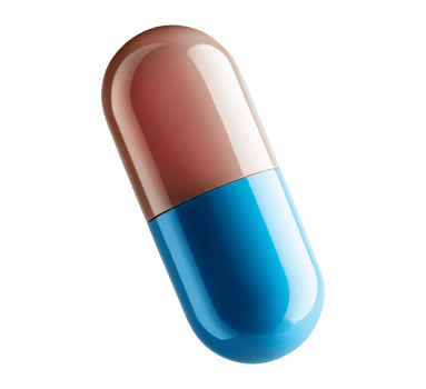 A pill with a blue and brown color png