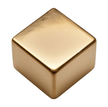 Shiny gold cube, isolated on a transparent background, top view png