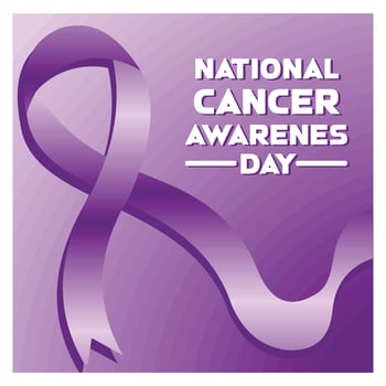 Purple Ribbon Symbolizing National Cancer Awareness Day on Gradient Background. vector