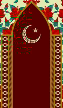 Muslim prayer rug with Hibiscus background vector