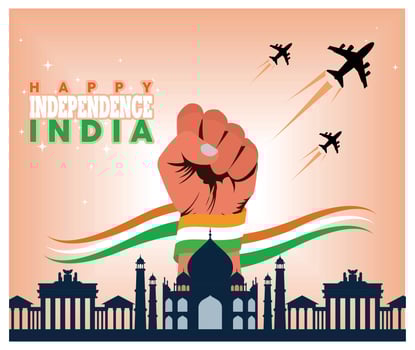 Indian Independence Celebration With clenched fists and National Symbols. vector