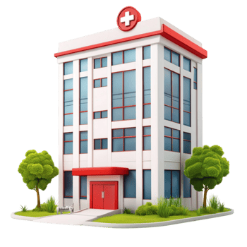 Modern Medical Building with a Red Cross Symbol on Top png