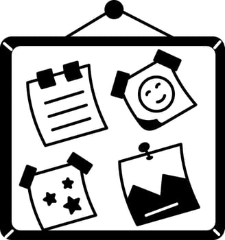 Bulletin board hanging on a wall, hand drawn illustration vector