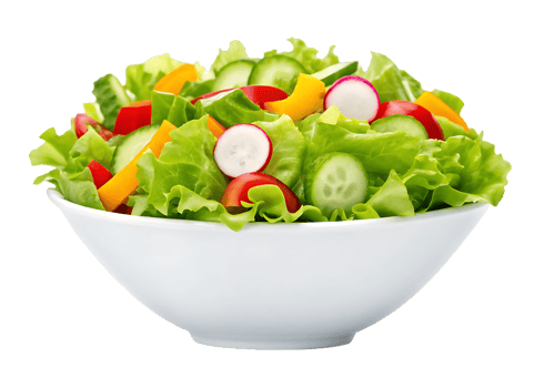 Fresh vegetable salad in a white bowl. png
