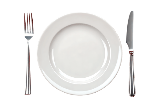 Empty plate with fork and knife. png