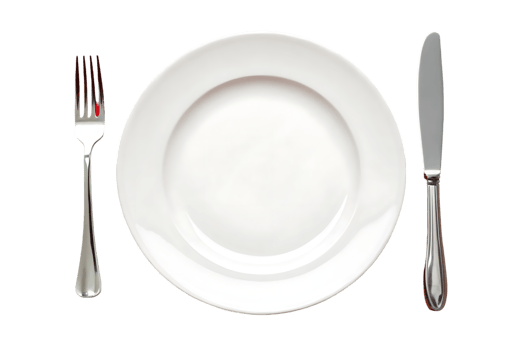 Empty plate with fork and knife png