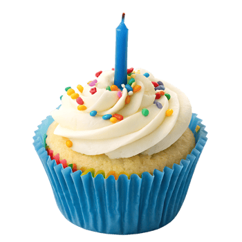 Single birthday cupcake with candle and sprinkles png