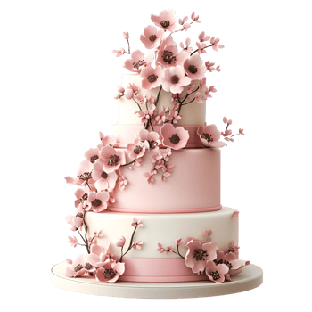 3D Floral Wedding Cake with Pink Flowers on Transparent Background png