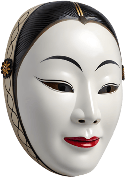 Theatrical Noh mask clipart with emotional depth. . png