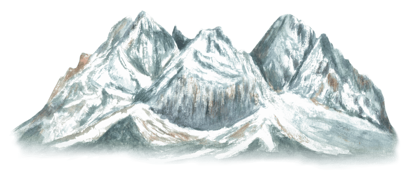Natural mountain landscape with snowy peaks. Mountain range isolated clipart. Watercolor mountain cliffs. For camping, expedition, hiking, tourism design. Hand-drawn watercolor illustration png