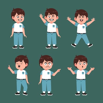 Cute Boy With Brown Hair Cartoon character set in different poses vector