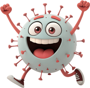 Adorable Cartoon Virus with a Unique and Animated Face. . png