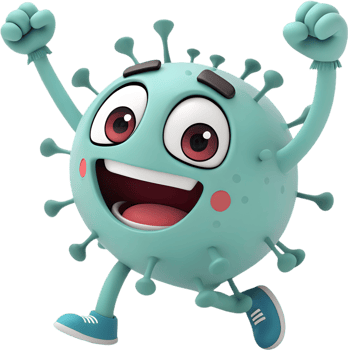 Energetic Virus Cartoon with a Colorful and Joyful Mood. . png