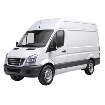 Image of a brand new white delivery van isolated on black background png