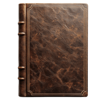 Vintage Brown Leather Bound Book Cover with Embossed Spine and Decorative Edges png