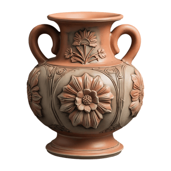 Vintage Clay Vase with Floral Carving Perfect for Rustic Home Decor png