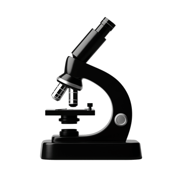 Black modern microscope image isolated transparent. Medical technology. Clinical diagnostics. Sample analysis lab equipment cut out . Optical instrument cutout photography png