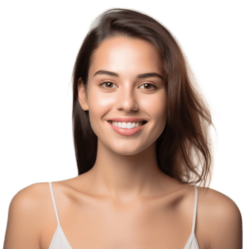 Radiant young woman with healthy glowing skin smiles warmly at png
