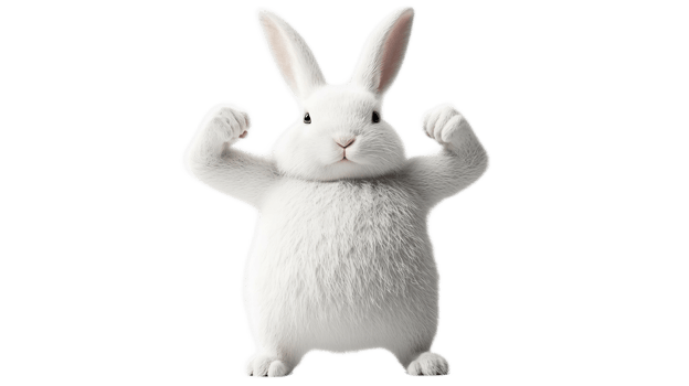 Muscular Rabbit Flexing Arms in Powerful Fighting Pose on White Background png