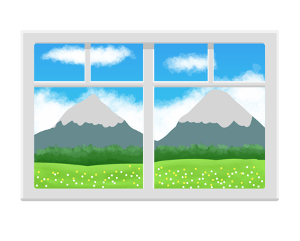 window view of mountains and flowers png