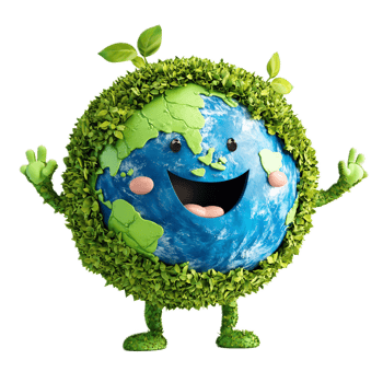 Smiling Eco-Friendly Earth Character Representing Sustainable and Renewable Energy Efforts png