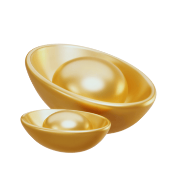 Decorative golden bowls with pearl-like orbs inside png