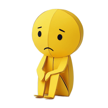 Sad Papercraft Character with Sullen Demeanor and Contemplative Pose in Minimalist 3D Rendering png