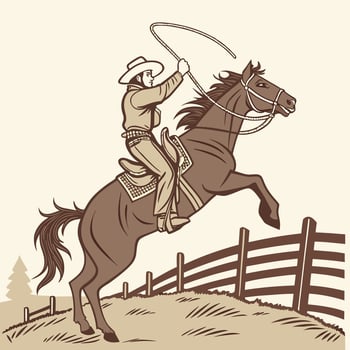 Bucking Bronco Rodeo Cowboy Vintage Western Illustration Sepia Tones. vector