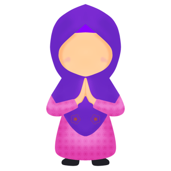 A cartoon muslim woman in a purple hijab png