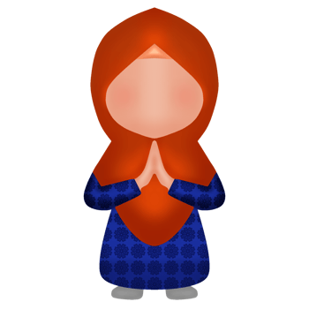 A cartoon muslim woman in a blue dress and red scarf png