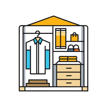 Stylish Bedroom with Sophisticated Open Wardrobe vector