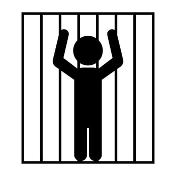 Silhouette of a prisoner imprisoned in a prison cell. vector