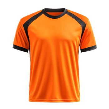 Vibrant Orange and Black Soccer Jersey Mockup with Raglan Sleeves for Sports Team Uniform Design or Athletic Apparel Branding png
