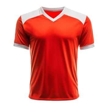 Vibrant Red and White Soccer Jersey Mockup for Sports Team Uniforms and Athletic Apparel Designs png