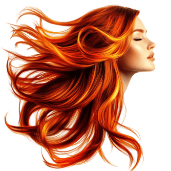 Woman With Flowing Fiery Red Hair in Motion png