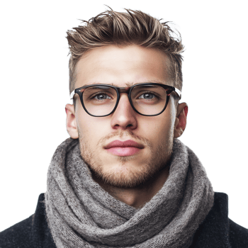 Stylish Young Man with Glasses and Scarf in Casual Fashion Portrait png