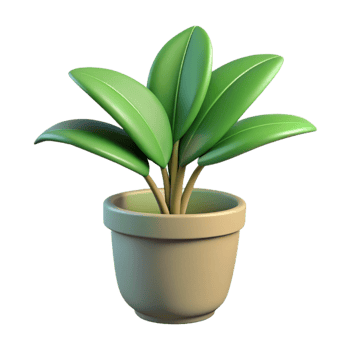 A 3D Render of a Cute Cartoon Potted Plant with Green Leaves png