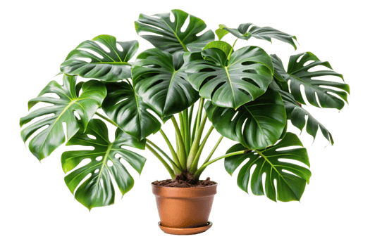 Green Monstera Deliciosa Houseplant in Terracotta Pot png