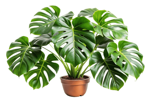 Green Monstera Houseplant in a Brown Pot png