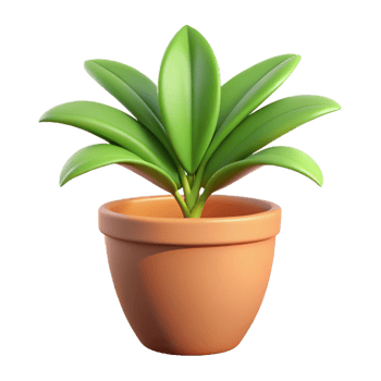 A vibrant 3D rendering of a potted plant with multiple green leaves in a terracotta pot png